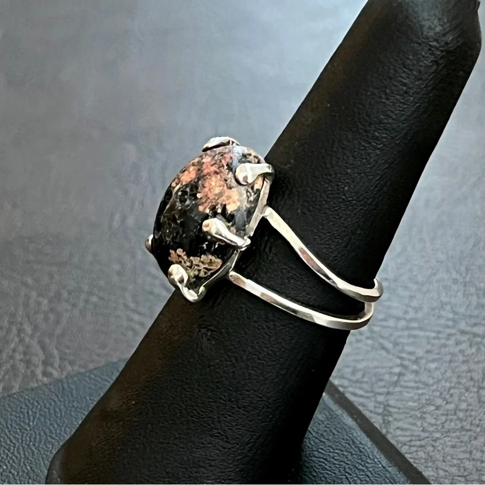 Vintage Taxco Mexico handmade sterling silver eudialyte adjustable ring